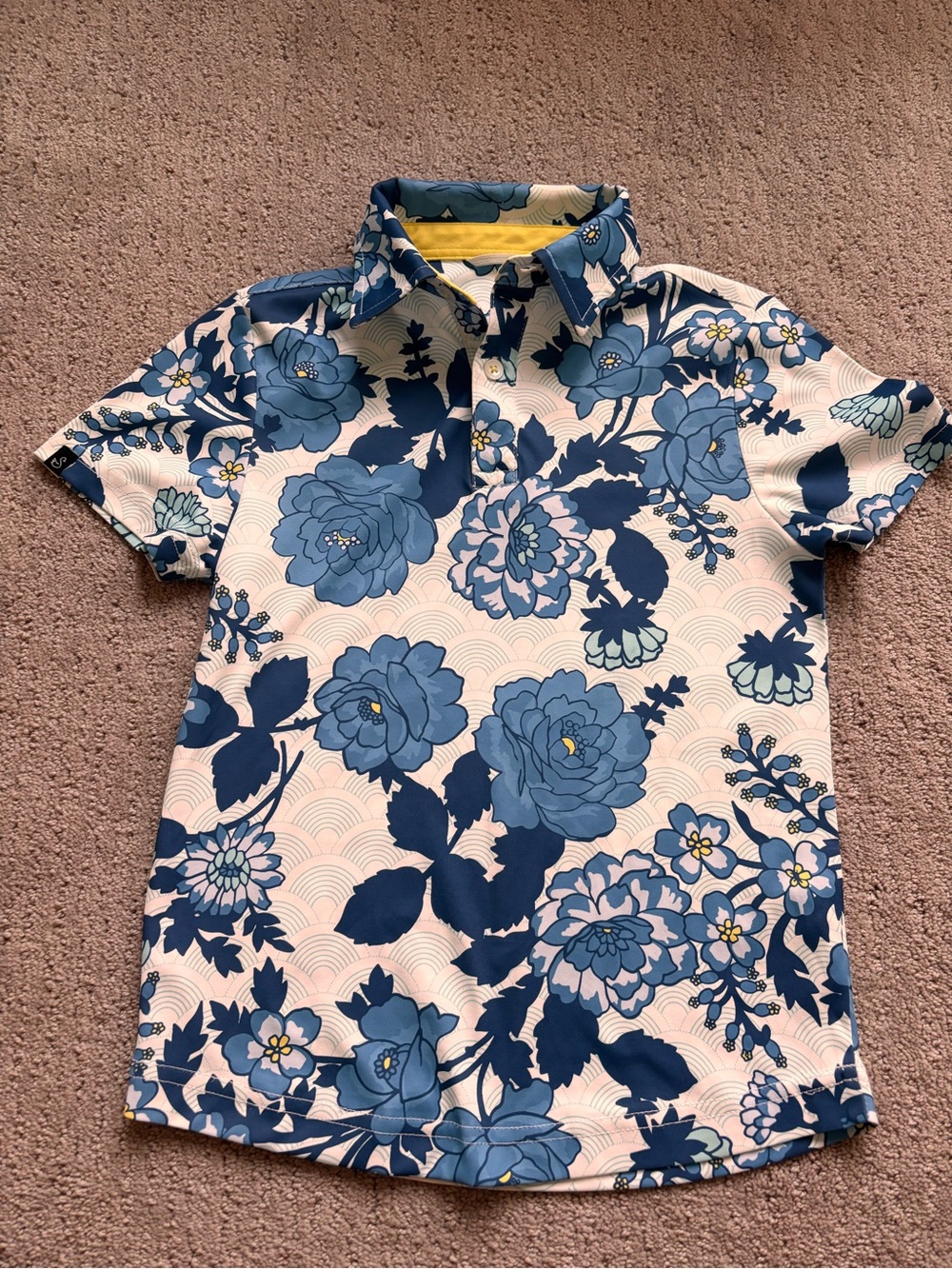 Blue Floral Short Sleeve Polo Top